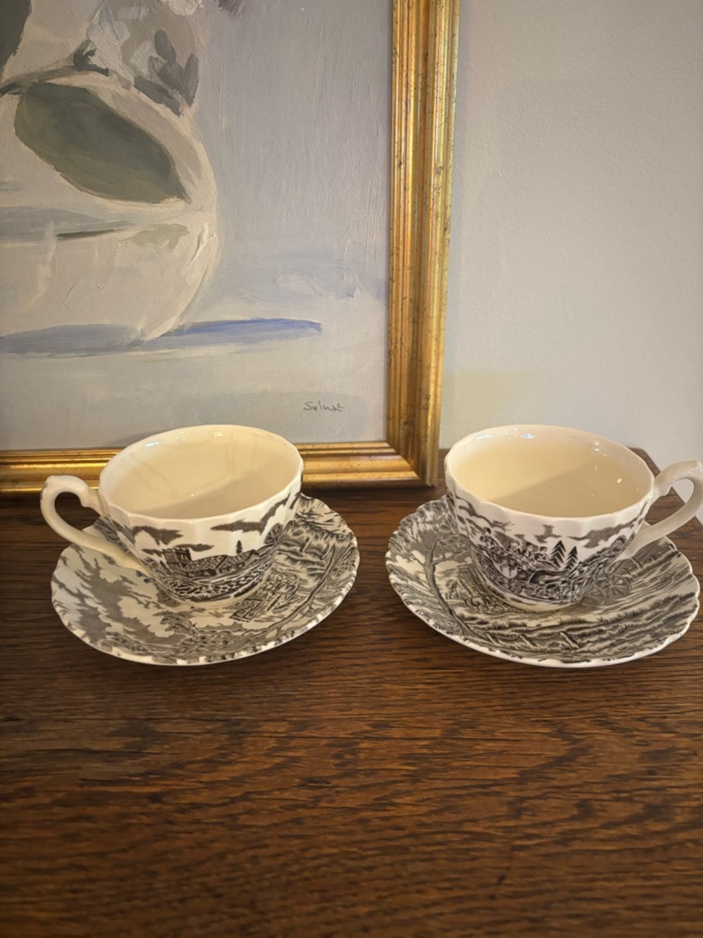 Staffordshire black and white ironstone tea set